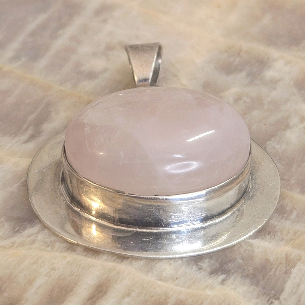 Rose Quartz Sterling Silver Mexico 925 Pendant 16 Grams - Picture 10 of 11